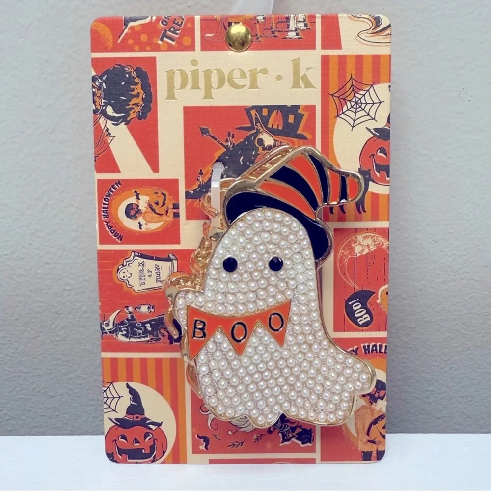 New! Piper K Pearl Ghost in Striped Witches Hat Hair Clip, Halloween 2025